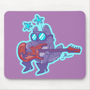 Mousepad rockstar cat tocando guitarra e desenhos engraçad