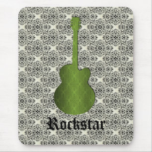 Mousepad Rockstar Damask Guitar Mousepad, Olive Green