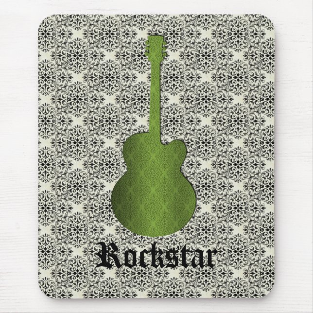 Mousepad Rockstar Damask Guitar Mousepad, Olive Green (Frente)