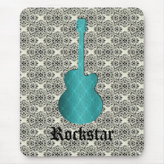 Mousepad Rockstar Damask Guitar Mousepad, Turquesa (Frente)