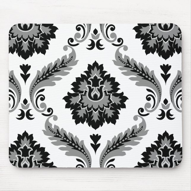 Mousepad Rococo Damask Lg Pattern Grey Black White (Frente)