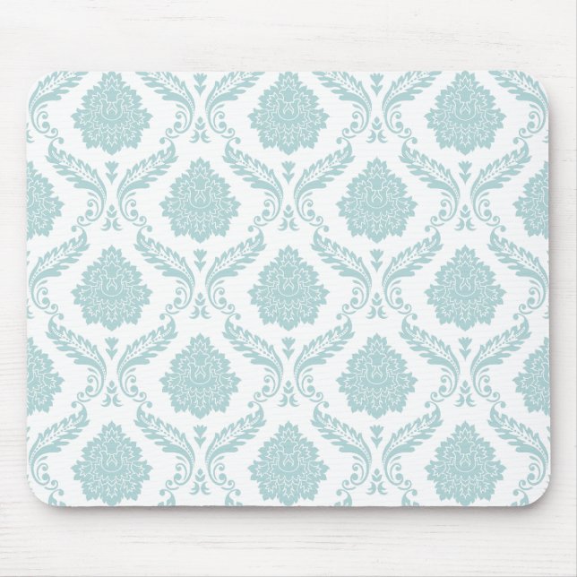 Mousepad Rococo Damask Rpt Padrão Ovo de Pato Azul no Branc (Frente)