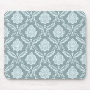 Mousepad Rococo Damask Rpt Padrão Ovo de Pato Azul+Turquesa