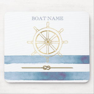 Mousepad Roda de Leme Dourada Náutica,Listras de Aquarela A