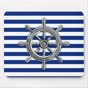 Mousepad Roda do Cromo Prateado em Stripes Náuticas