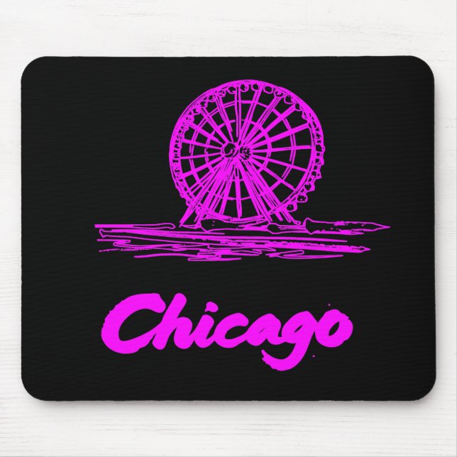 Mousepad Roda-gigante do Chicago Navy Pier Neon Rosa  (Frente)