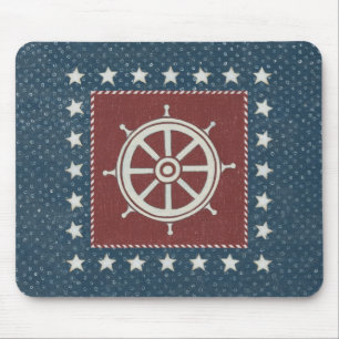 Mousepad Roda litoral do navio da arte no vermelho