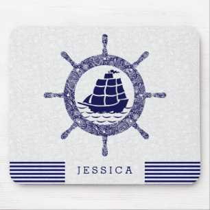 Mousepad Roda Náutica marinho Azul E Branca