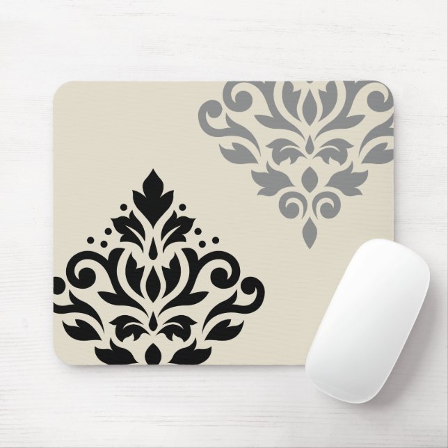 Mousepad Rolar Damask Art I Black Cinza Creme (Com mouse)