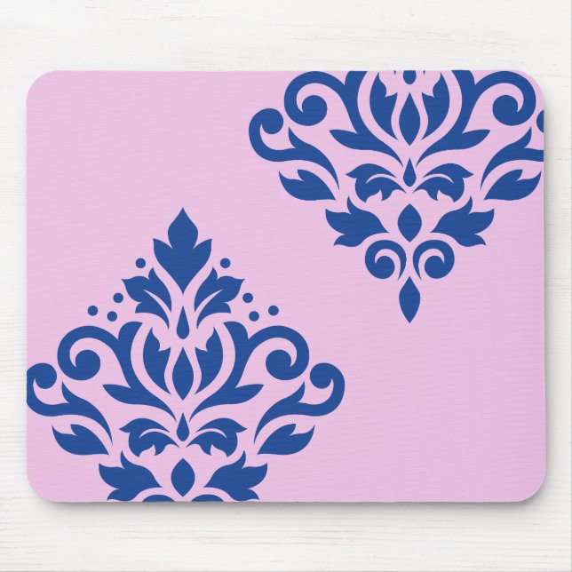 Mousepad Rolar Damask Art I Blue em rosa (Frente)