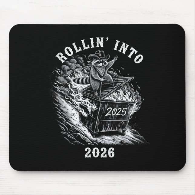 Mousepad Rollin' Into 2026 Funny Cowboy Raccoon Happy New Y (Frente)