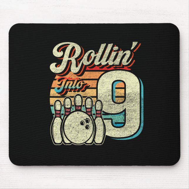 Mousepad Rollin Into 9 Bowling Birthday Party 9th Birthday  (Frente)