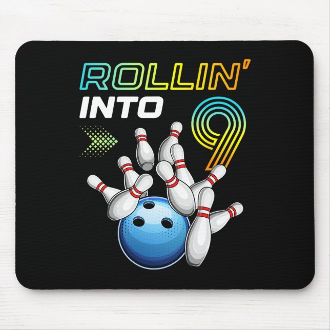 Mousepad Rollin Into 9 Retro Bowling Birthday Party 9th Bir (Frente)