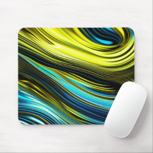 Mousepad Rolos de seda e cetim abstratos azuis e dourados