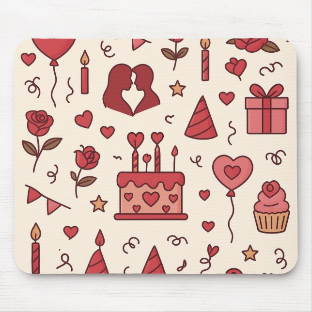 Mousepad Romantic Celebration Doodle Pattern (Frente)