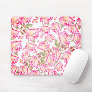 Mousepad Romântico floral rosa branco amarelo de verão