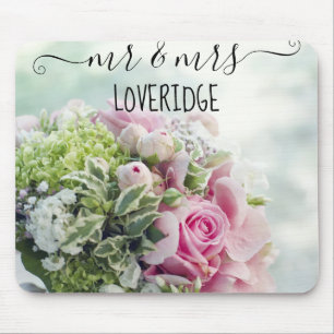 Mousepad Romântico Sr. & Sra. Rosa Floral Casamento