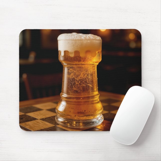 Mousepad Rook Chess Piece Beer Glass (Com mouse)