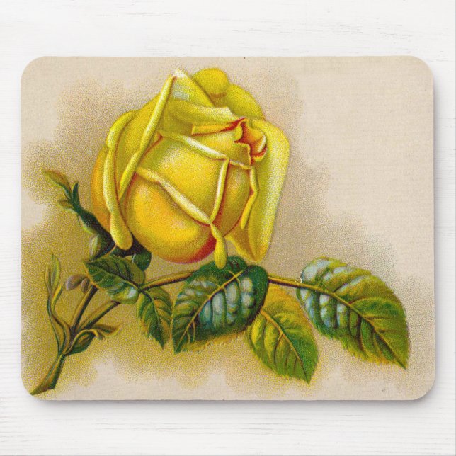 Mousepad Rosa Amarelo Antiquado Vintage Impressão de Arte F (Frente)