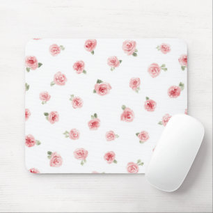Mousepad Rosa Bebê Rosa Aguarela Floral Vintage Rosa Branco