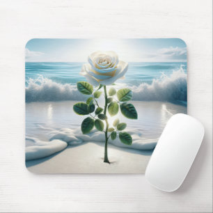 Mousepad Rosa Branca Em Areia Praia