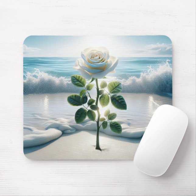Mousepad Rosa Branca Em Areia Praia (Com mouse)
