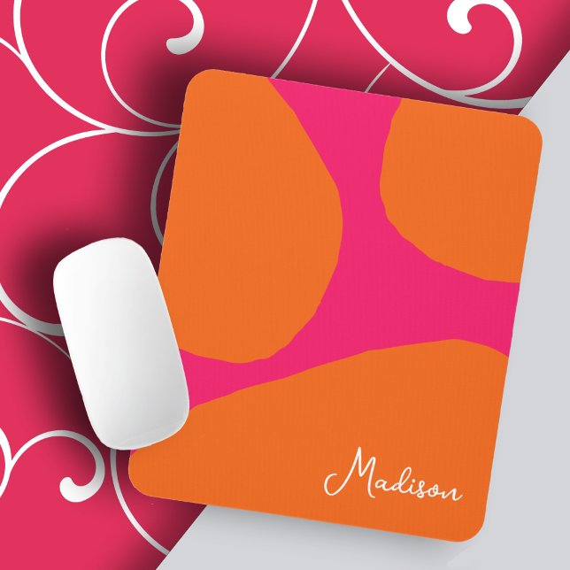 Mousepad Rosa Brilhante e Branca Quente e Laranja com Nome (A bold and bright mouse pad to personalize with your name or monogram.)