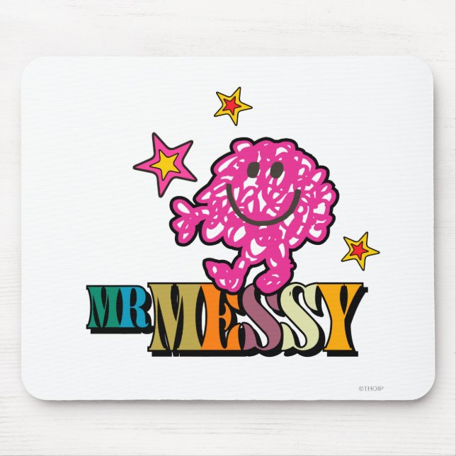 Mousepad Rosa Brilhante Sr. Messy | Estrelas Espumantes (Frente)