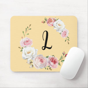 Mousepad Rosa-Chic Rosas Brancas Beige do Script Inicial