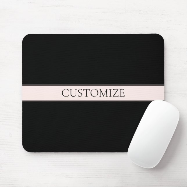 Mousepad Rosa claro Blush Stripe e Texto Editável Elegante (Com mouse)