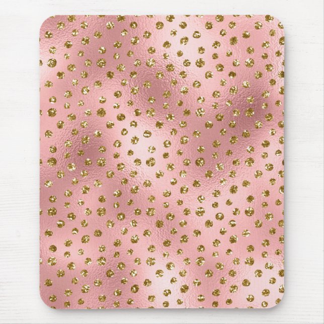 Mousepad Rosa Claro Ombre & Dourado Glam Glitter Pontos Pol (Frente)