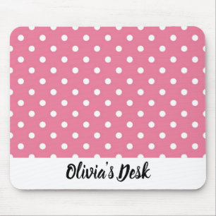 Mousepad Rosa com Bolinhas brancas
