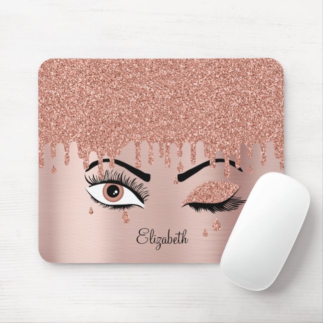 Mousepad Rosa cor-de-rosa Dourado Eyelashes Diminuindo bril (Com mouse)