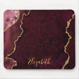 Mousepad Rosa de Aquarela Dourada de Marble Agate Geode