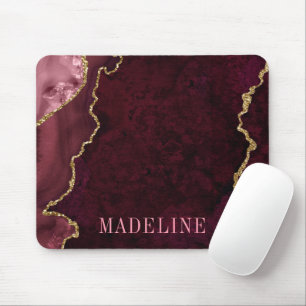 Mousepad Rosa de Aquarela Moda-Água Dourada Geode Marble