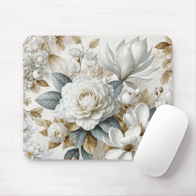 Mousepad Rosa de Casamento Branco (Com mouse)