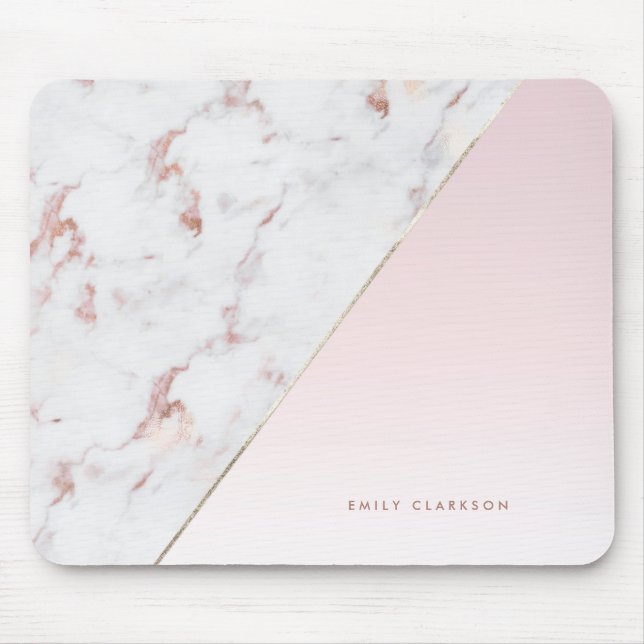Mousepad Rosa de chic moderno Dourado Marble e Pink Persona (Frente)