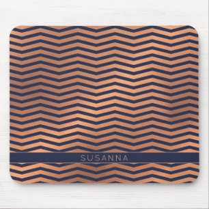 Mousepad Rosa de Cobre Moderno - Azul Marinho de Folha de O