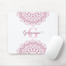 Mousepad Rosa de Confetti Personalizado Dot de Lace Mandala