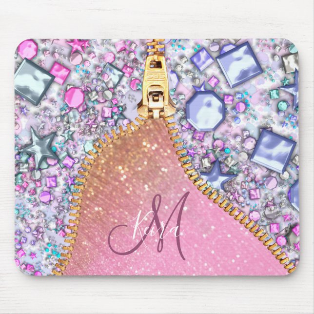 Mousepad Rosa de Glitter Dourado Girassol Personalizado (Frente)