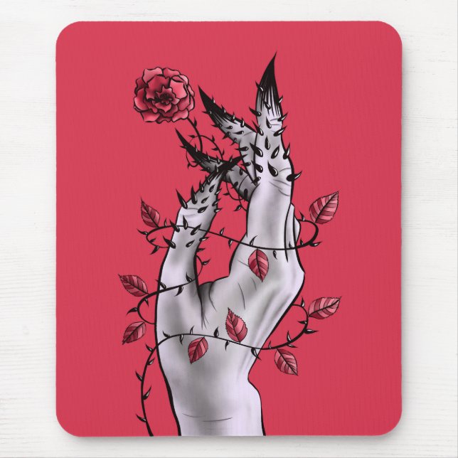 Mousepad Rosa de Mão Nervosa Thorns Macabre Vermelho (Frente)