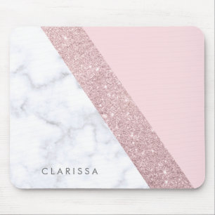 Mousepad rosa de mármore branco do brilho cor-de-rosa
