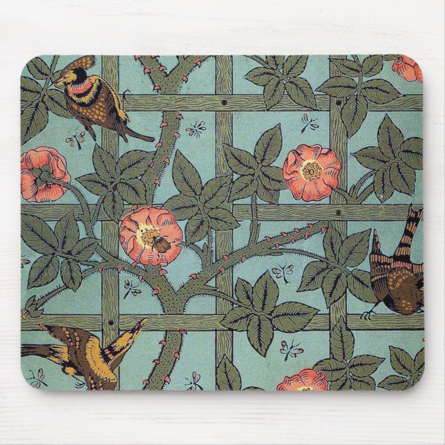 Mousepad Rosa de subida e pássaro pequeno, William Morris (Frente)