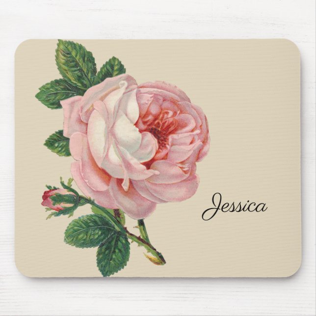 Mousepad Rosa de Vintage com seu nome (Frente)
