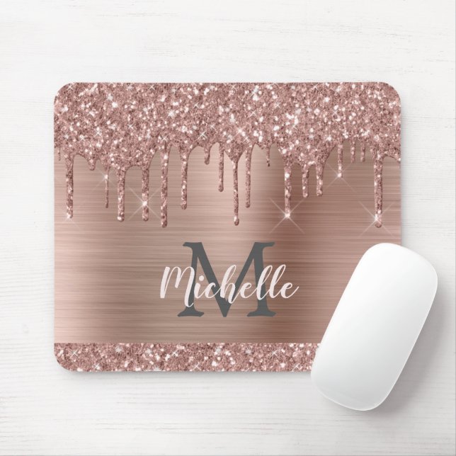 Mousepad Rosa Dourada Glitter Drives no nome metálico rosa (Com mouse)