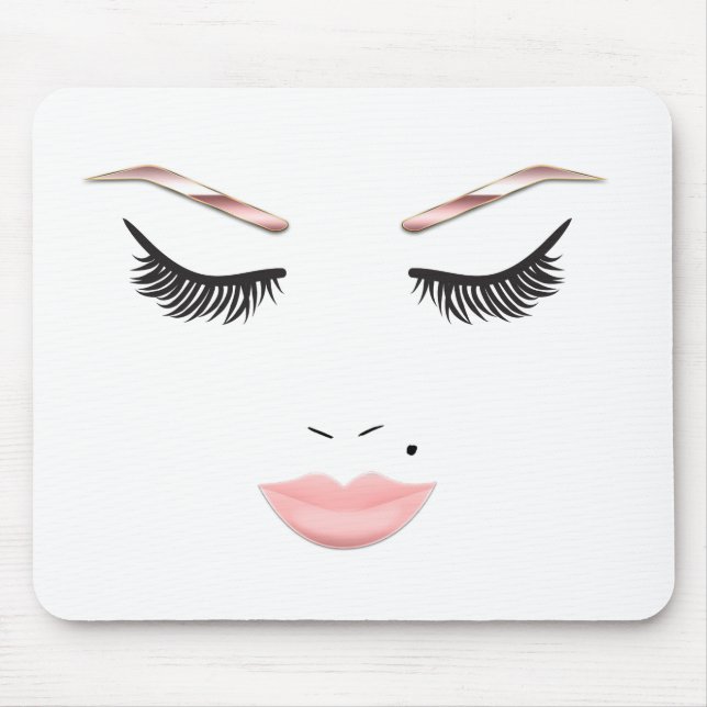 Mousepad Rosa Dourada Makeup Face sobrancelhas Lábios Glam  (Frente)