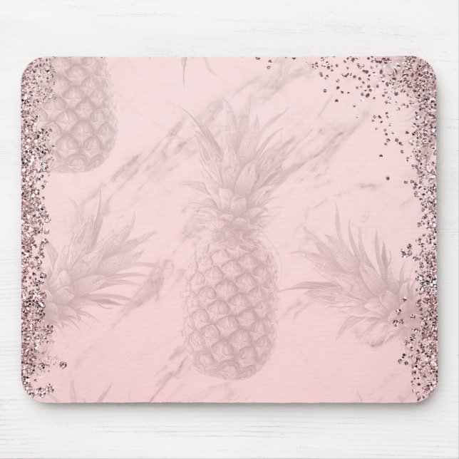 Mousepad Rosa Dourado Brilhante Abacaxi Chic Tropical (Frente)