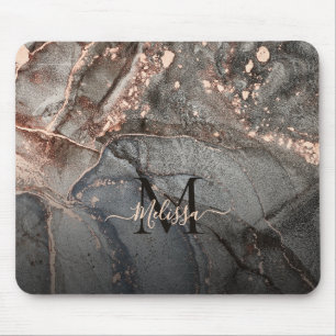 Mousepad Rosa Dourado Cinza Mármore Monograma