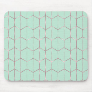 Mousepad Rosa Dourado e Chic Hexágono Geométrico Brilho 