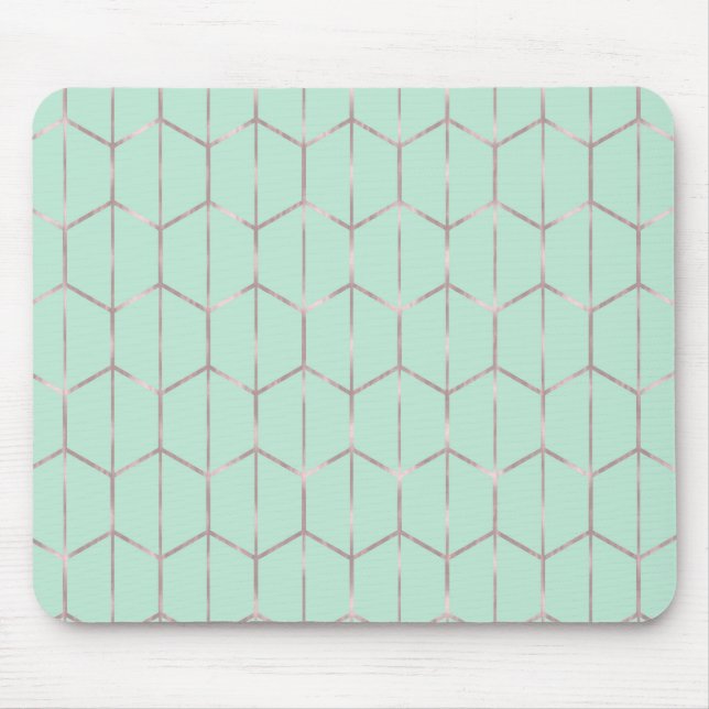 Mousepad Rosa Dourado e Chic Hexágono Geométrico Brilho  (Frente)